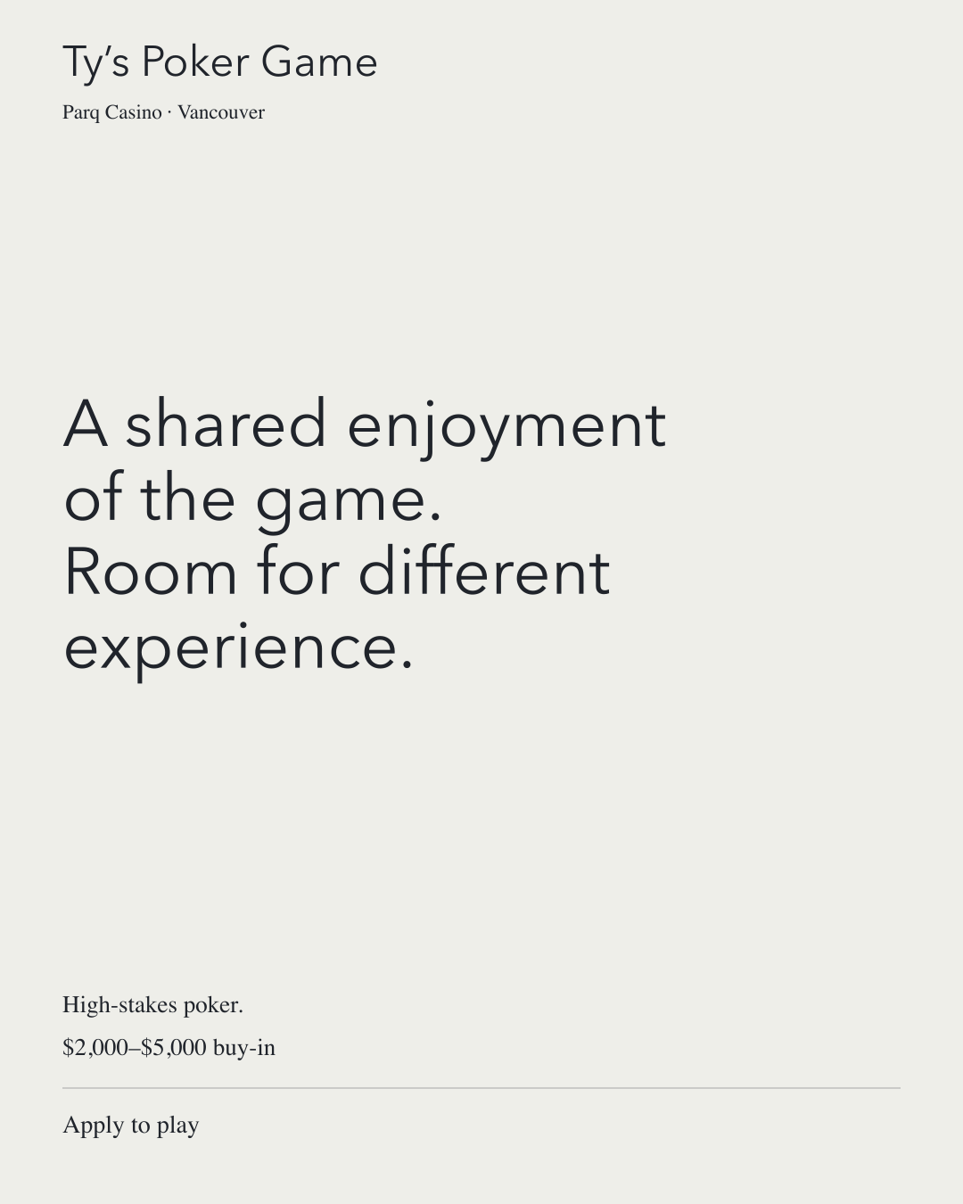 Room for different experience.