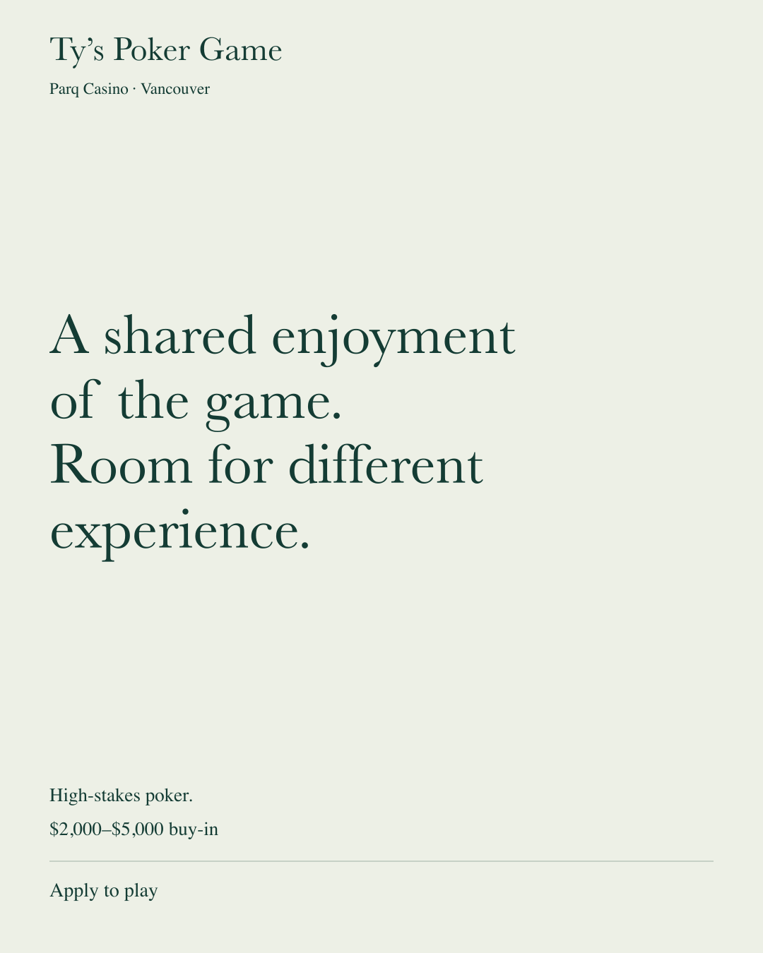 Room for different experience.
